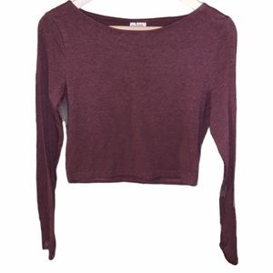 Basic Maroon Red Long Sleeve Crop Top